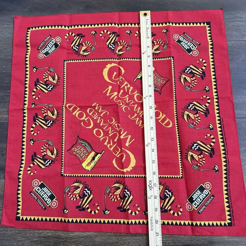 Jose Cuervo Gold Bandana 1996 Untamed Music Jam Red Vintage 21X21 NWOT Armadillo